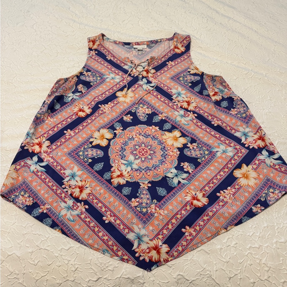 J. Jill Floral Sleeveless Blouse - Navy and Coral